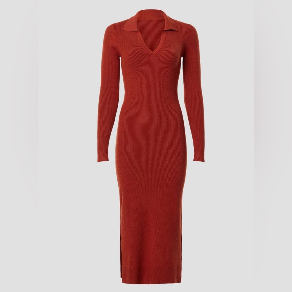 Marine Layer Lexi Rib Polo Dress | Burnt Henna